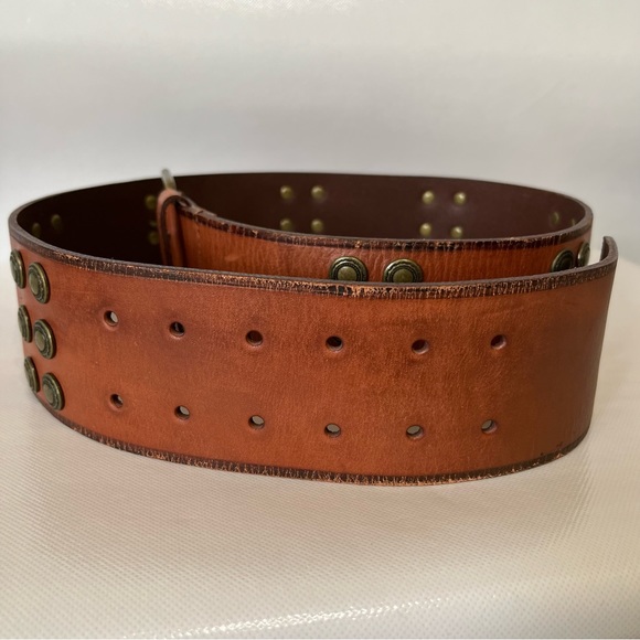 Express Brown Leather Studded Wide Belt - Picture 4 of 7
